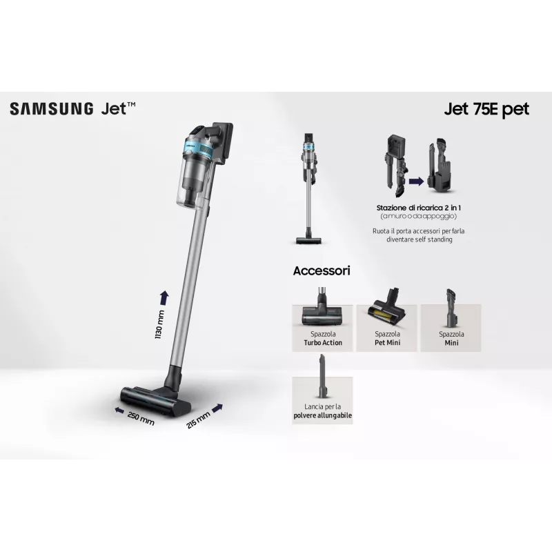 Aspirador vertical 2 en 1 Samsung VS20B75AGR1 con batería, sin bolsa, 550 W, negro, color menta