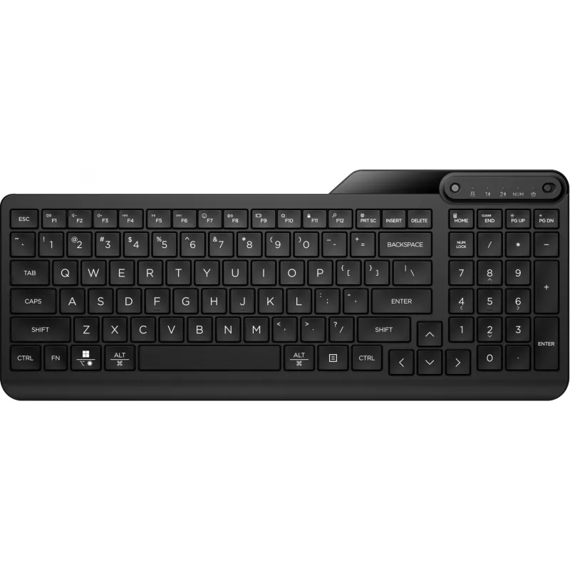 Ratón inalámbrico HP 475 Dual-Mode — QWERTY de tamaño completo, RF + Bluetooth 5.3, teclado numérico, negro, 376×153×19 mm