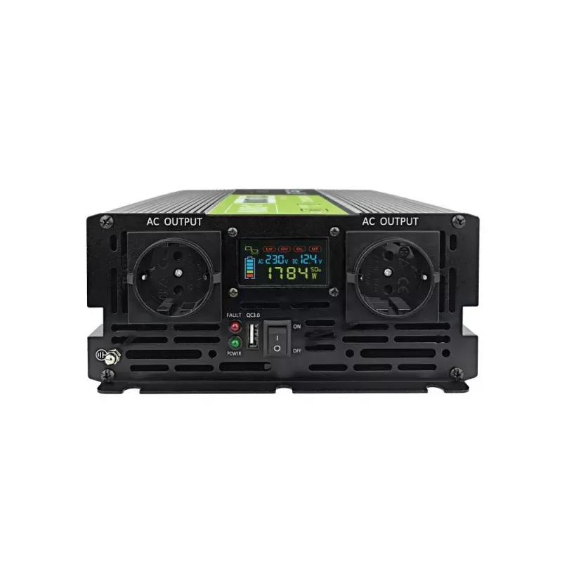 Inversor de coche Green Cell INVGC12P2000LCD 2000W 12V a 230V onda senoidal pura, LCD, 1×USB, 2×AUX