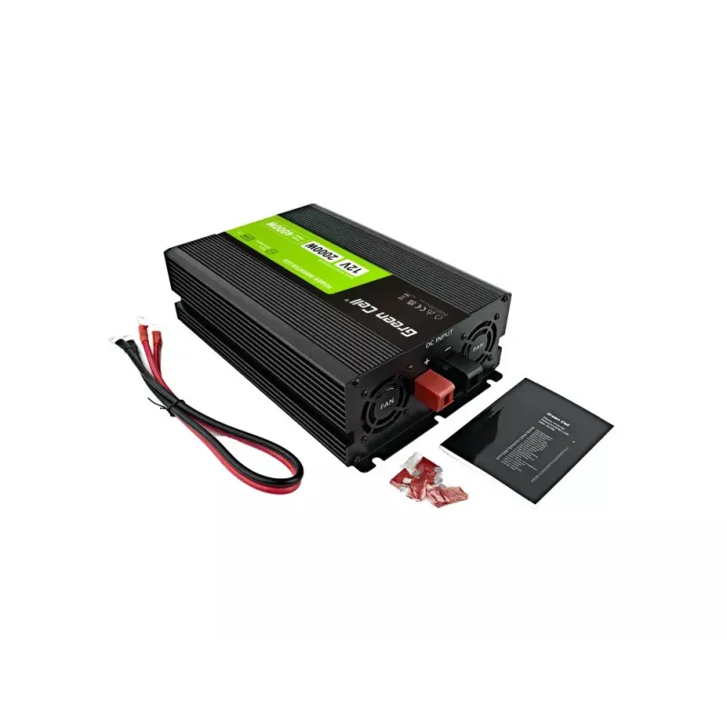 Inversor de coche Green Cell INVGC12P2000LCD 2000W 12V a 230V onda senoidal pura, LCD, 1×USB, 2×AUX