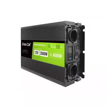 Inversor de coche Green Cell INVGC12P2000LCD 2000W 12V a 230V onda senoidal pura, LCD, 1×USB, 2×AUX