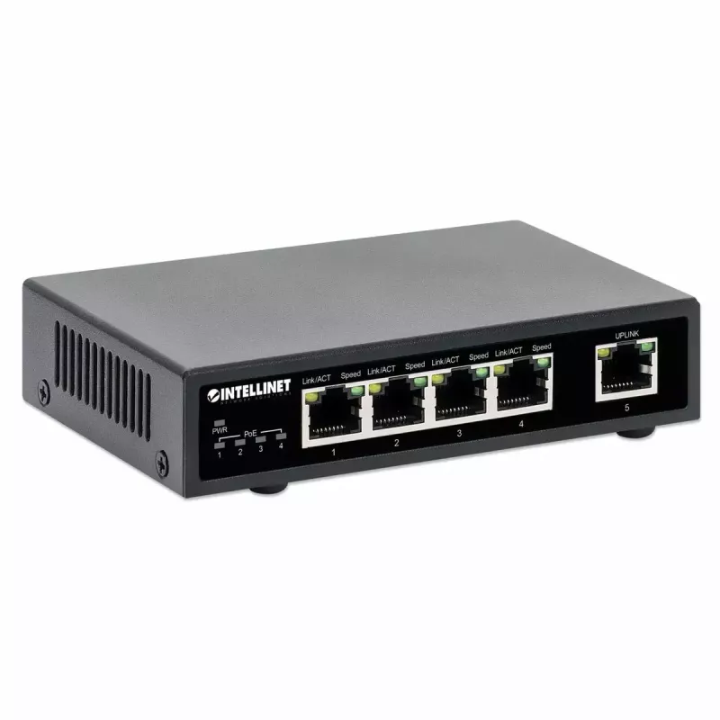 Switch Gigabit Ethernet PoE+ Intellinet 5 puertos 62W 4 puertos PSE