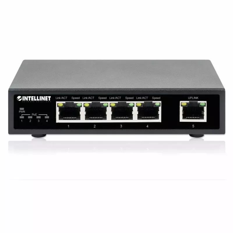 Switch Gigabit Ethernet PoE+ Intellinet 5 puertos 62W 4 puertos PSE