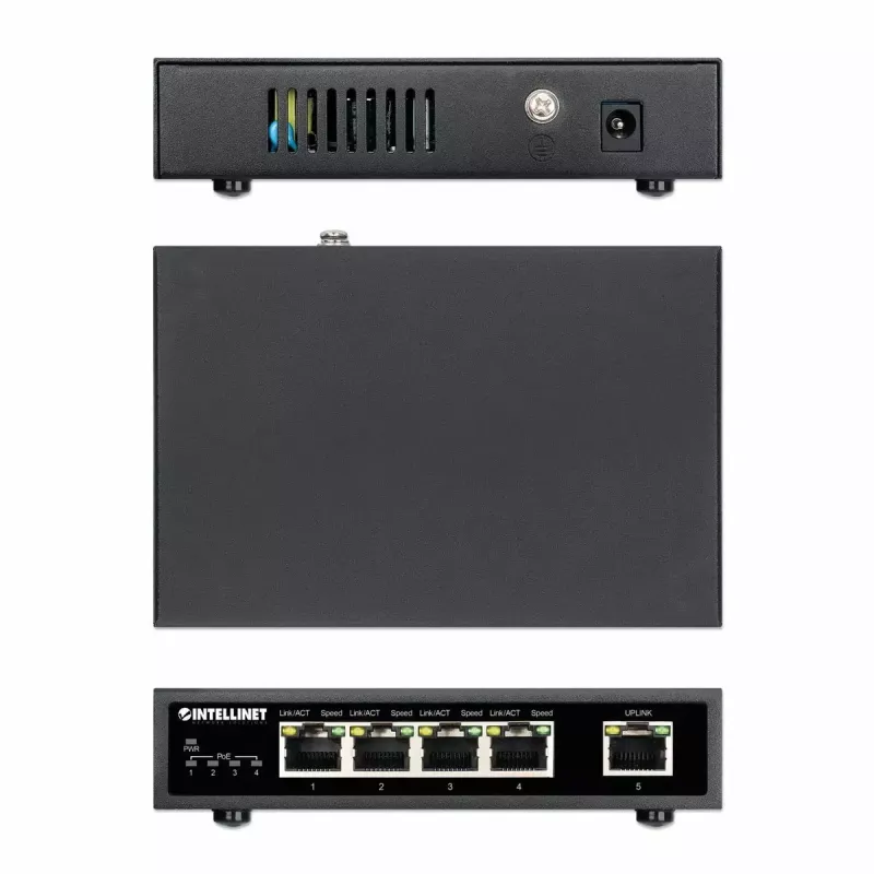 Switch Gigabit Ethernet PoE+ Intellinet 5 puertos 62W 4 puertos PSE