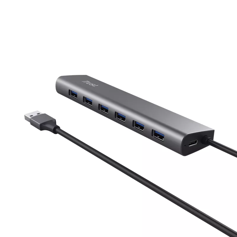 Trust Halyx 24967 hub USB de 7 puertos, USB 3.2 Gen 1, Type-A, 5000 Mbit/s, plateado