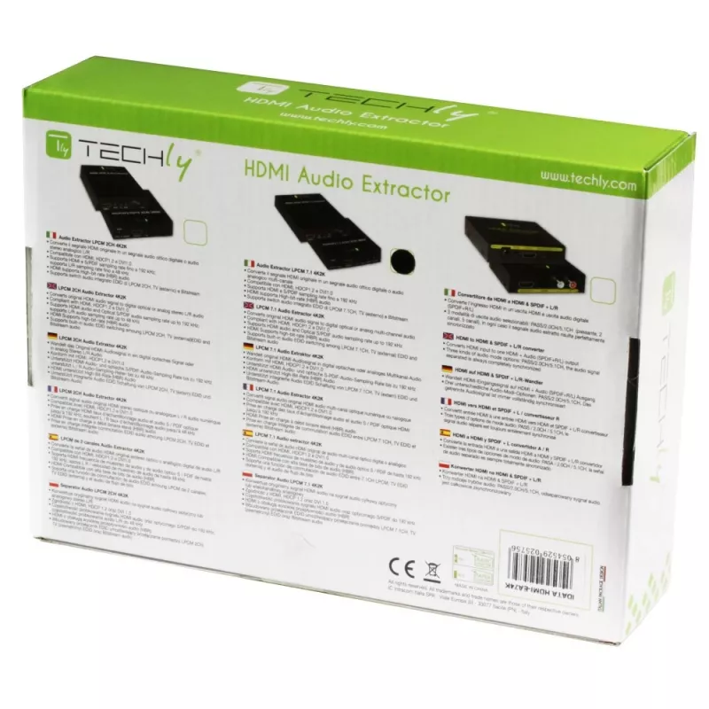 Extractor de audio Techly 7.1 LPCM HDMI 4K UHD 3D IDATA HDMI-EA74K