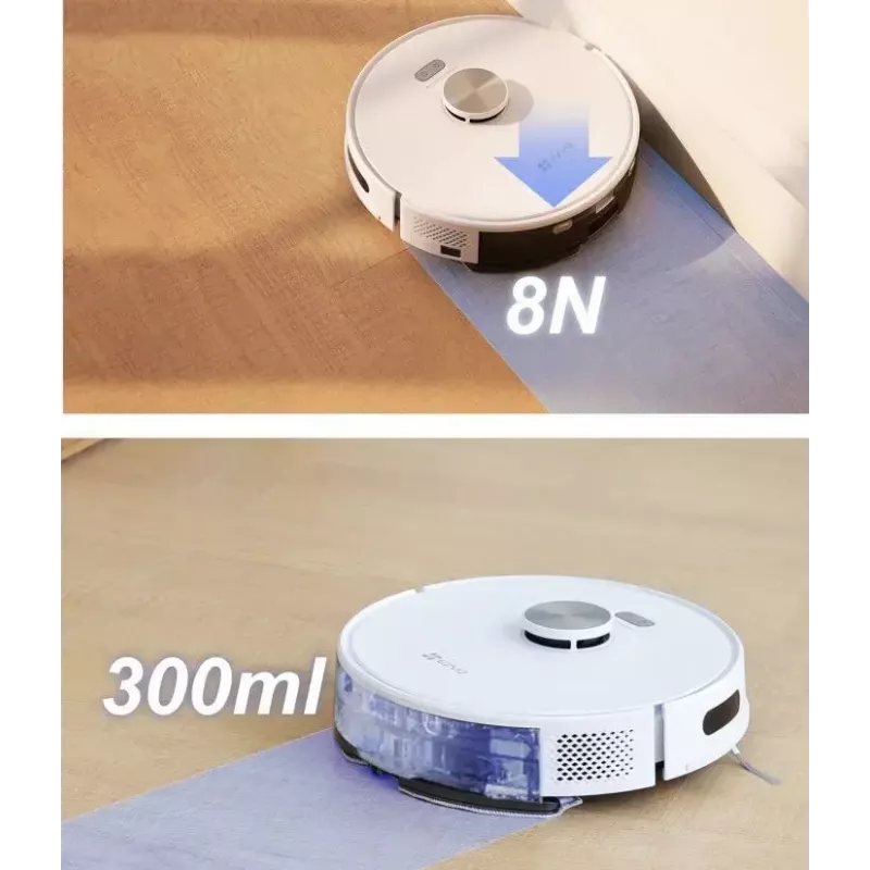 Robot aspirador EZVIZ RE5S Plus — 9000 Pa de succión, batería de 5200 mAh, 22 minutos de autonomía, función de fregado húmedo, base de autosecado