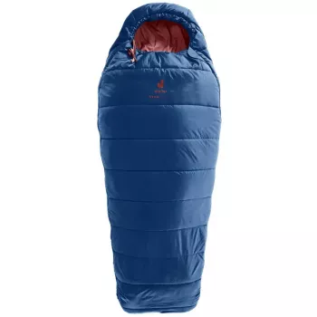 Saco de dormir de momia DEUTER Starlight para altura corporal 130–170 cm, relleno de fibra hueca, verano, 910 g, con capucha, nightblue/redwood