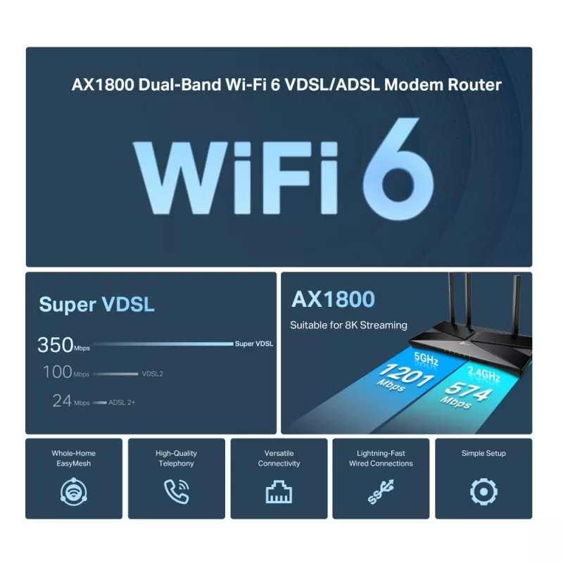 Router módem VDSL/ADSL TP-Link Archer AX1800 Dual-Band Wi-Fi 6