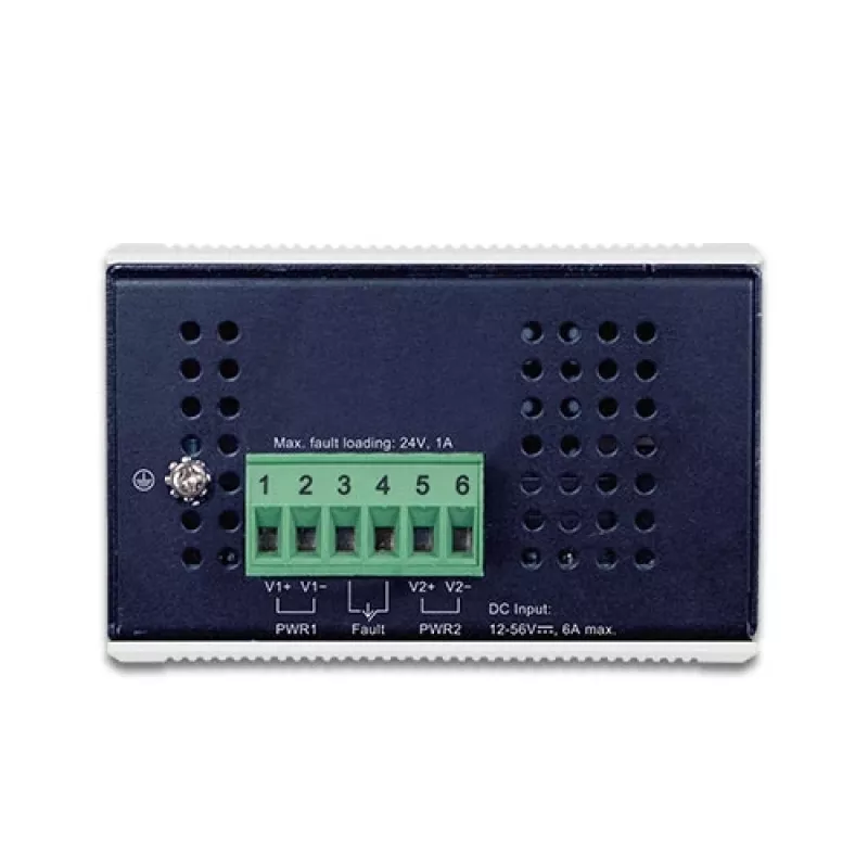 PLANET IGUP-2205AT convertidor de medios industrial, 2 puertos 100/1000X SFP a 2 puertos 10/100/1000T, PoE 90 W, 12-48 V, metálico, azul