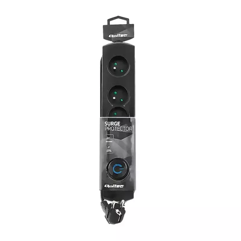 Protección contra sobretensiones QOLTEC 50104 — 4 tomas de corriente AC, 230 V, cable de 1,5 m, negro