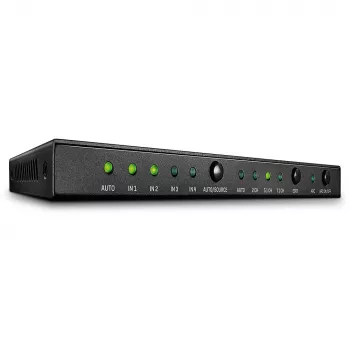 Conmutador HDMI 18G de 4 puertos Lindy con audio, HDMI, metal, negro, 18 Gbit/s, 3840 x 2160 píxeles, 5.1 canales
