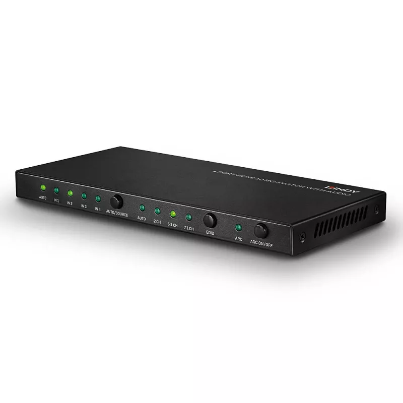 Lindy 38249 conmutador HDMI 2.0 18G de 4 puertos con audio, de sobremesa