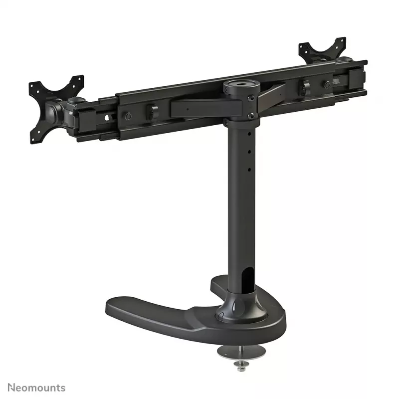Neomounts FPMA-D700DD soporte de escritorio para dos monitores, articulado, 19-30 pulgadas (48,3-76,2 cm), 8 kg por pantalla, VESA 75x75-100x100, base/pasacables, negro