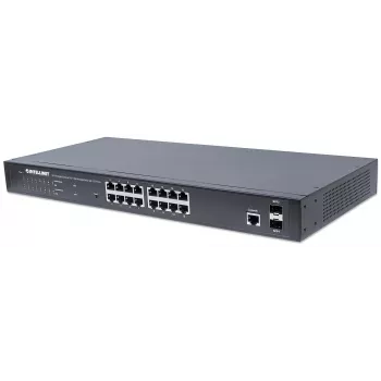 Switch gestionado web Intellinet 16 puertos Gigabit Ethernet PoE+ con 2 puertos SFP, compatible con IEEE 802.3at/af Power over Ethernet (PoE+/PoE), 374 W, Endspan, montaje en rack de 19 pulgadas
