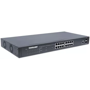 Switch gestionado web Intellinet 16 puertos Gigabit Ethernet PoE+ con 2 puertos SFP, compatible con IEEE 802.3at/af Power over Ethernet (PoE+/PoE), 374 W, Endspan, montaje en rack de 19 pulgadas