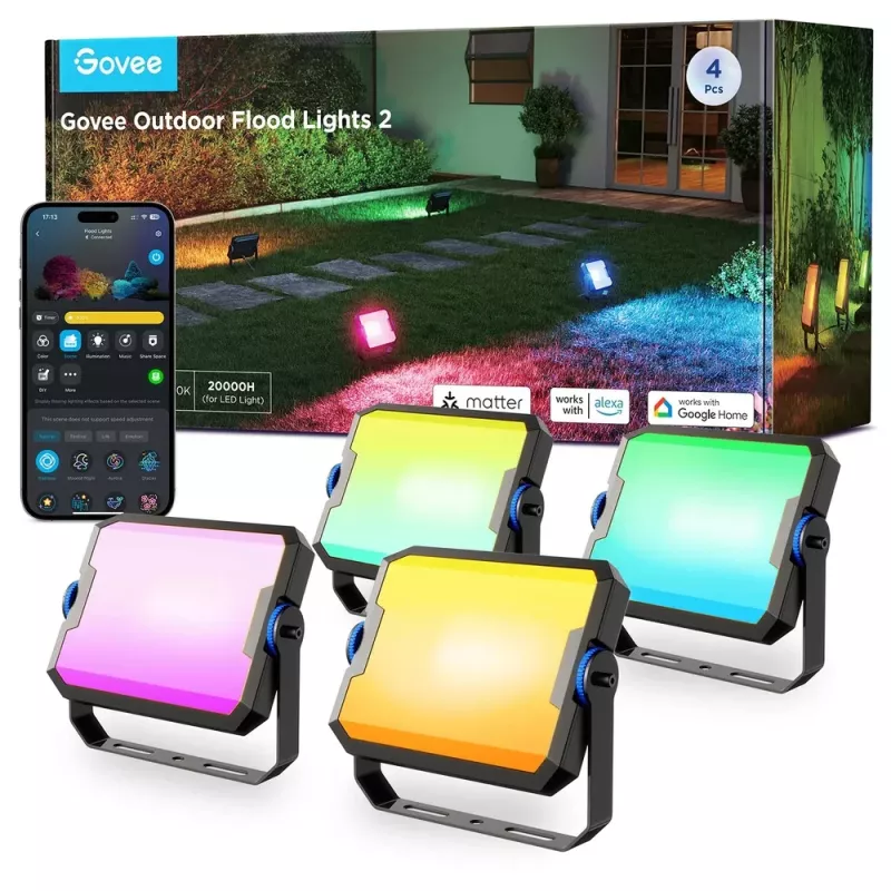 Govee H8057 focos de exterior 2, 4 unidades, Wi-Fi/Bluetooth, RGBWW, IP66