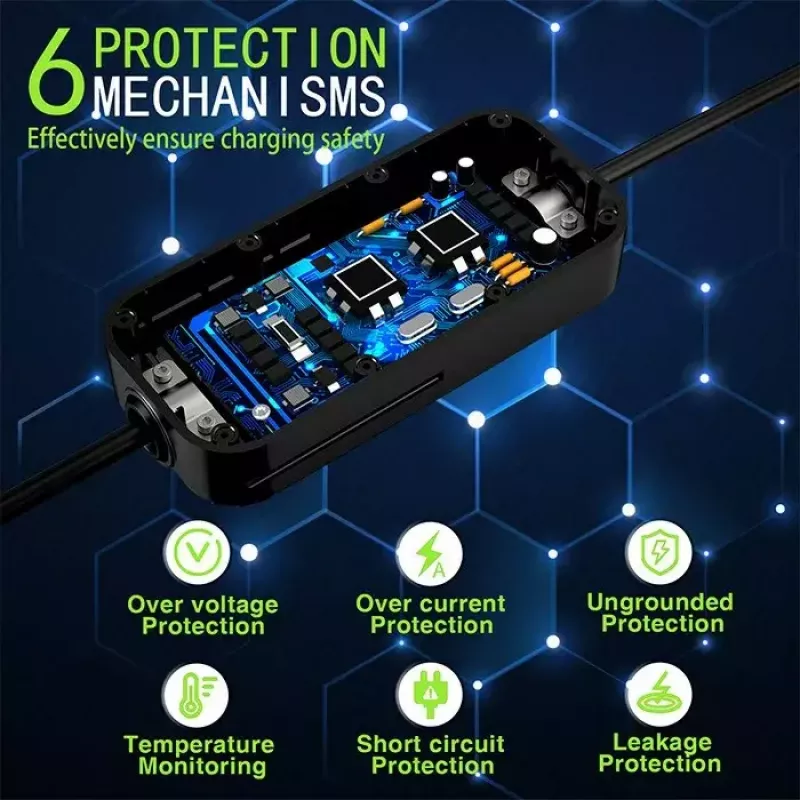 Qoltec 52471 cargador móvil para coches eléctricos 2 en 1, Type 2, 7 kW, 230 V, CEE 5 polos
