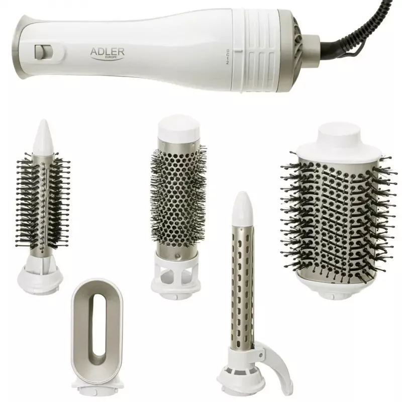 Adler AD 2027 rizador-secador 5 en 1, 1200 W, 2 niveles de calor, 5 accesorios con revestimiento cerámico, blanco/champán