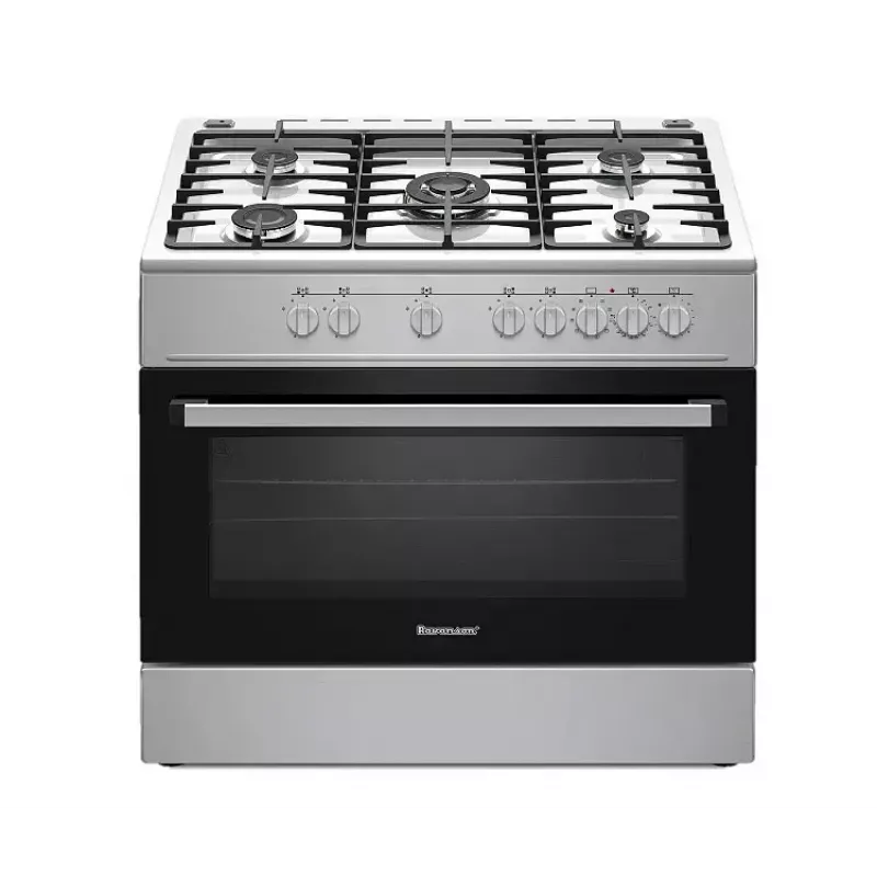 Cocina independiente de gas y eléctrica Ravanson KWGE-K90A Cheff, 90 cm, placa de 5 fuegos (wok), horno eléctrico 110 l, acero inoxidable/plateado