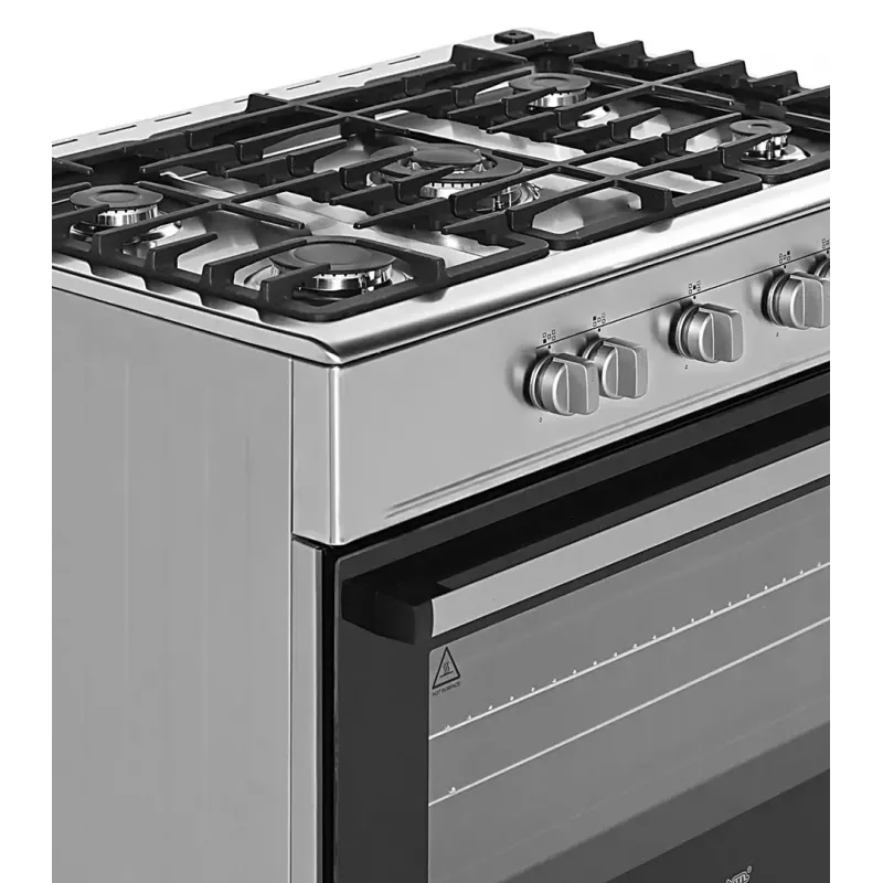 Cocina independiente de gas y eléctrica Ravanson KWGE-K90A Cheff, 90 cm, placa de 5 fuegos (wok), horno eléctrico 110 l, acero inoxidable/plateado