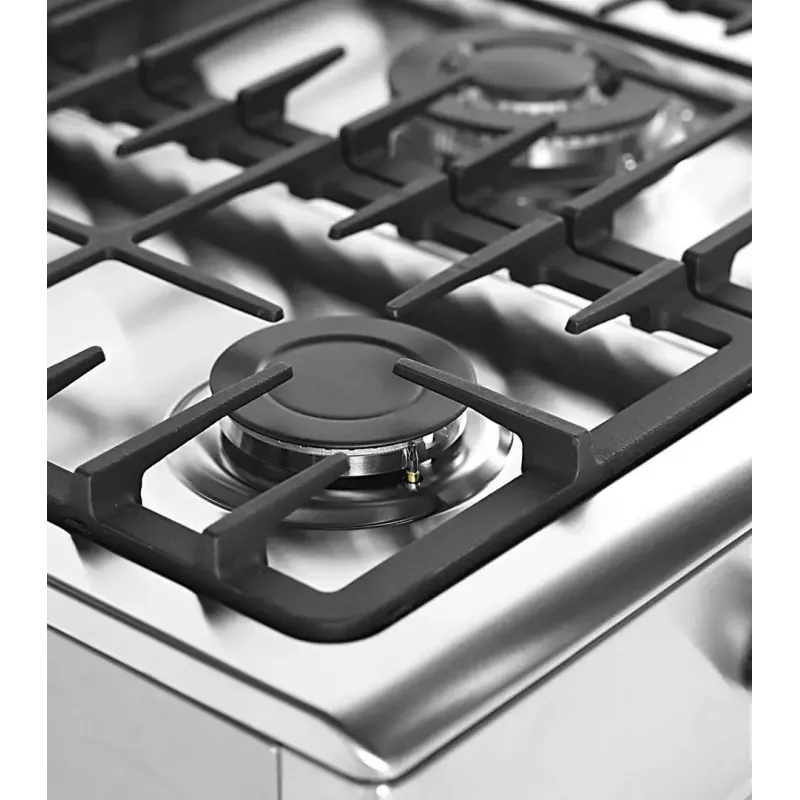 Cocina independiente de gas y eléctrica Ravanson KWGE-K90A Cheff, 90 cm, placa de 5 fuegos (wok), horno eléctrico 110 l, acero inoxidable/plateado