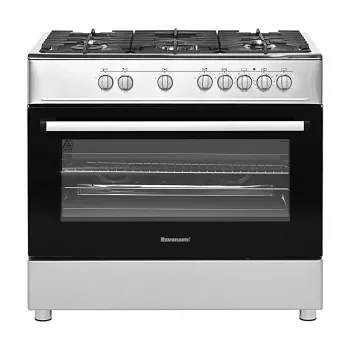 Cocina independiente de gas y eléctrica Ravanson KWGE-K90A Cheff, 90 cm, placa de 5 fuegos (wok), horno eléctrico 110 l, acero inoxidable/plateado