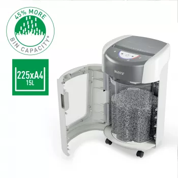 Destructora de documentos Leitz IQ OptiMax Home Office 225 microcorte nivel de seguridad P5 15 L – blanca