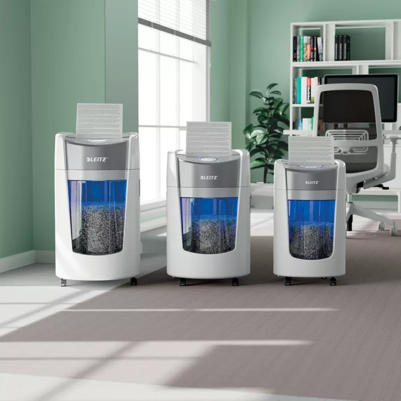 Destructora de documentos Leitz IQ OptiMax Home Office 225 microcorte nivel de seguridad P5 15 L – blanca