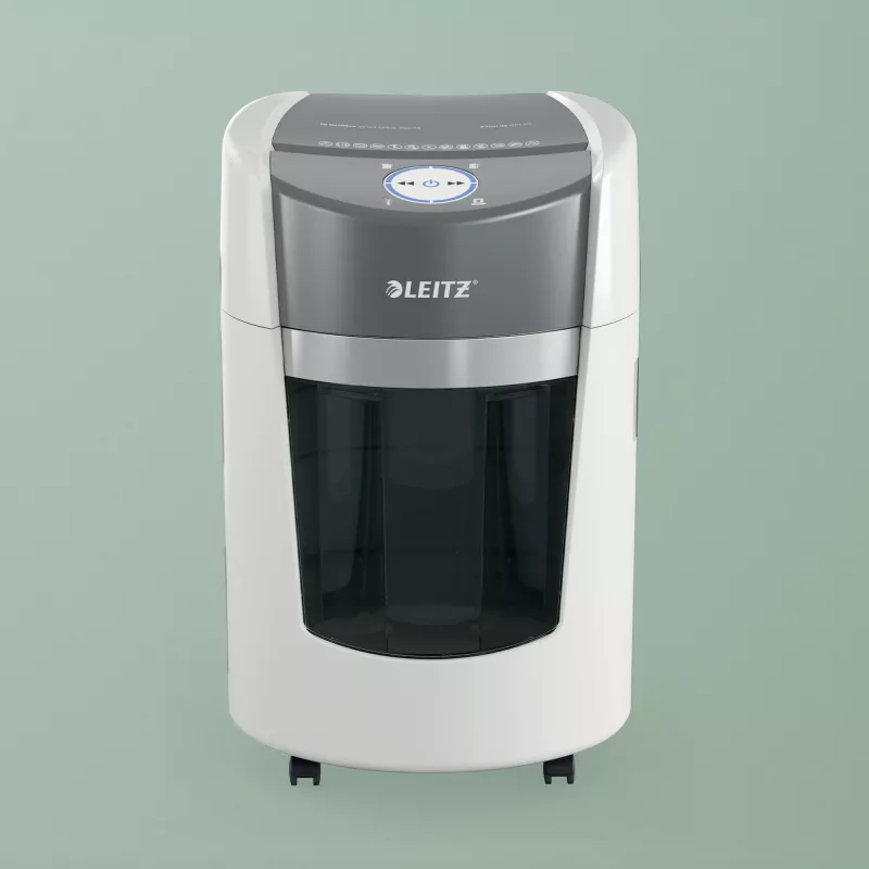 Destructora de documentos Leitz IQ OptiMax Small Office 350 microcorte nivel de seguridad P5 22 L – blanca
