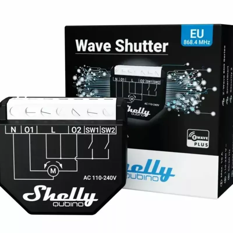 Relé inteligente Shelly Wave Shutter negro 10 A 110–230 V, alcance máx. 40 m, 25 dBmW