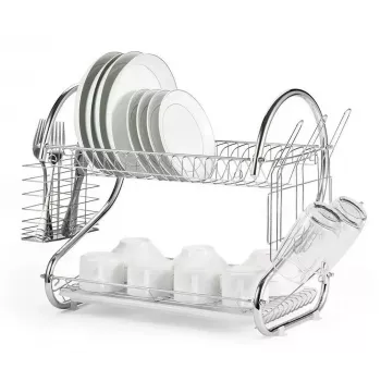 Escurridor de platos para encimera Maestro MR-1025-43, metal, 43 cm de ancho, negro, bandeja de escurrido, compartimentos para cubiertos y vasos
