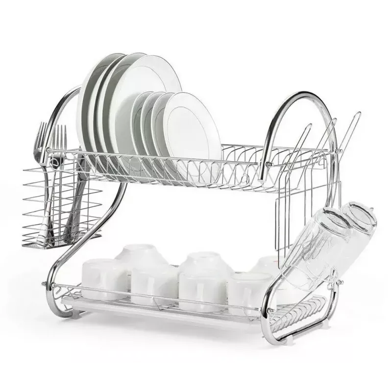 Escurridor de platos para encimera Maestro MR-1025-43, metal, 43 cm de ancho, negro, bandeja de escurrido, compartimentos para cubiertos y vasos