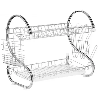 Escurridor de platos para encimera Maestro MR-1025-43, metal, 43 cm de ancho, negro, bandeja de escurrido, compartimentos para cubiertos y vasos