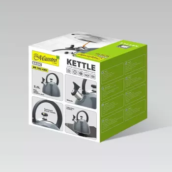 Hervidor eléctrico Maestro MR-1302-Gris 2,5 l acero inoxidable, carcasa gris, silbato, asa que no se calienta