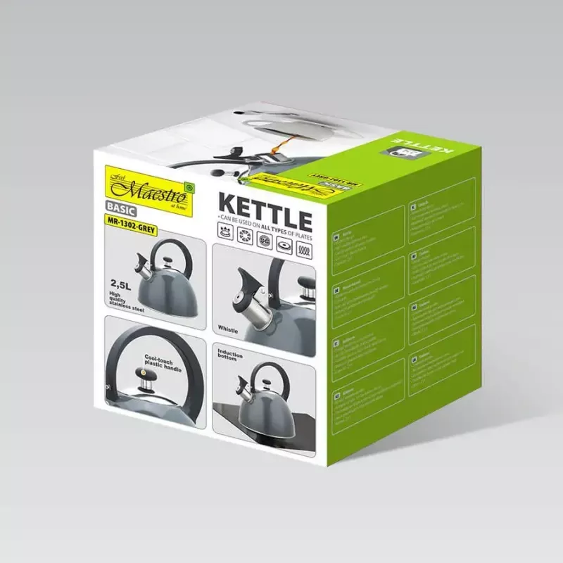 Maestro MR-1302-GREY hervidor con silbato para fogón, 2,5 l, acero inoxidable, gris