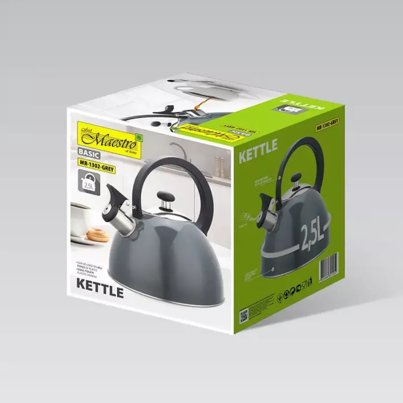 Maestro MR-1302-GREY hervidor con silbato para fogón, 2,5 l, acero inoxidable, gris
