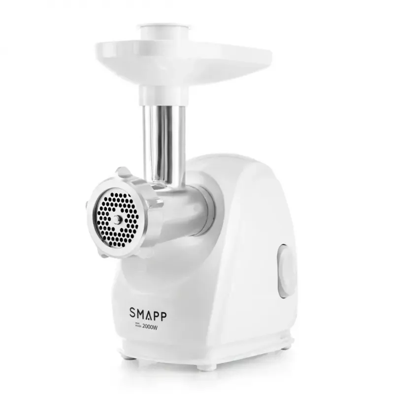 Picadora de carne eléctrica SMAPP 489.81, 2000 W, 3 discos perforados (2,7–8 mm), blanca