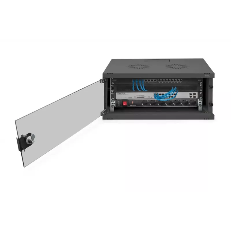 Armario de pared DIGITUS 4U SOHO sin montar 241x540x400mm puerta frontal de cristal negra