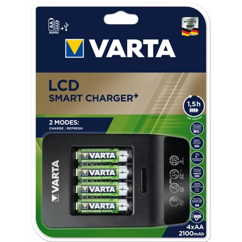 VARTA LCD Smart Charger+ con 4 pilas AA 2100 mAh