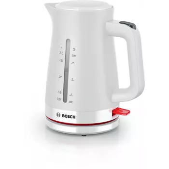 Hervidor eléctrico Bosch TWK3M121 — 1,7 L, 2400 W, blanco, carcasa de plástico