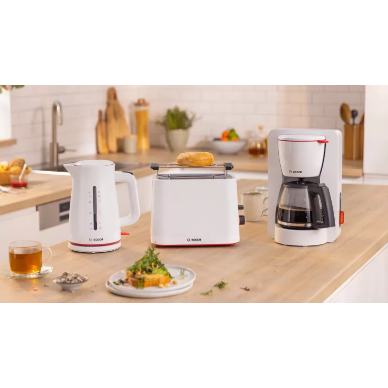 Hervidor eléctrico Bosch TWK3M121 — 1,7 L, 2400 W, blanco, carcasa de plástico