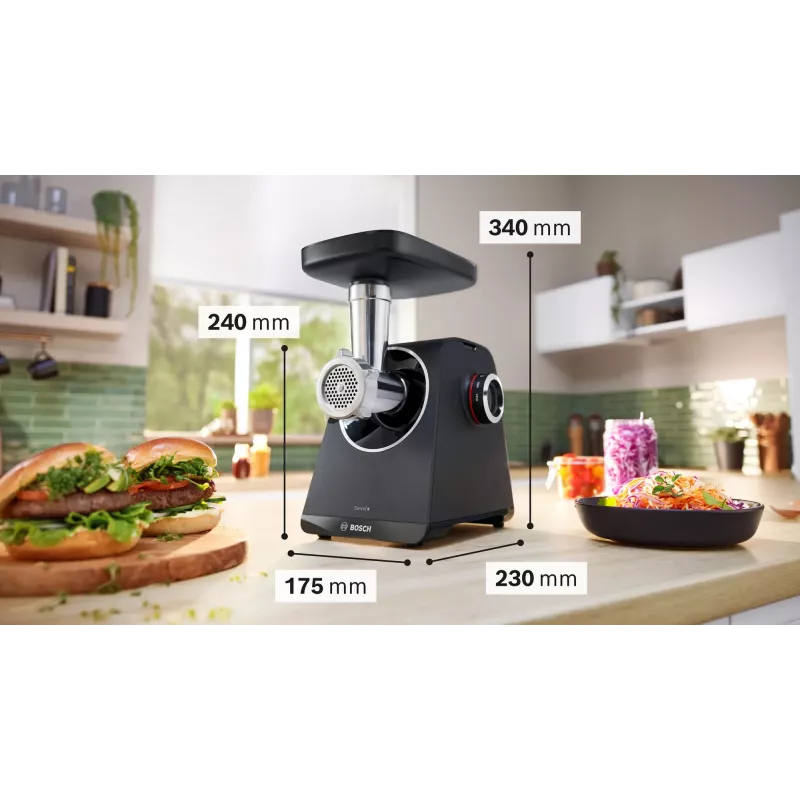 Picadora de carne Bosch Serie 4 MFWS450B 500 W, 2,5 kg/min, 2 velocidades, negra