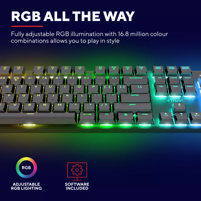 Teclado Trust GXT 868 Torix gaming USB + RF inalámbrico + Bluetooth QWERTY US inglés negro