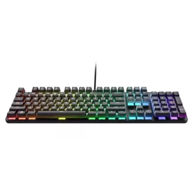 Trust GXT 871 Zora teclado mecánico para juegos, con cable USB, RGB, interruptores lineales Huano, QWERTY US, negro