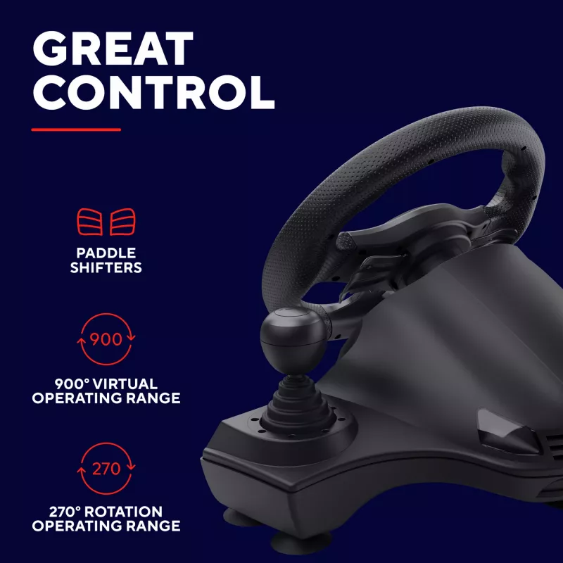 Volante con cable Trust GXT 289 Movi negro USB + pedales Nintendo Switch, PlayStation 4, Xbox One S, Xbox One X, Xbox Series S, Xbox Series X
