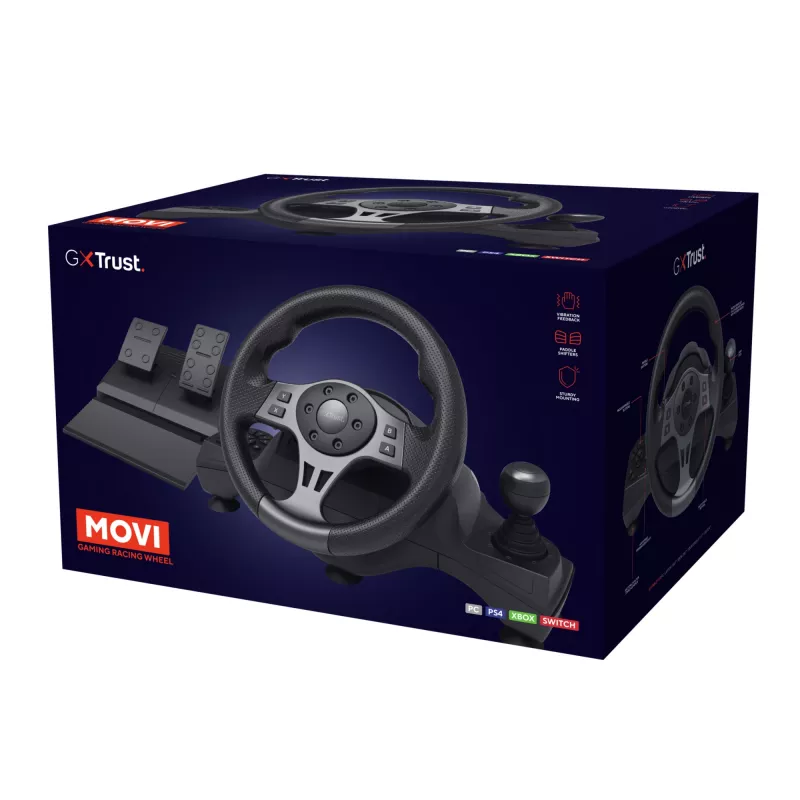 Volante con cable Trust GXT 289 Movi negro USB + pedales Nintendo Switch, PlayStation 4, Xbox One S, Xbox One X, Xbox Series S, Xbox Series X