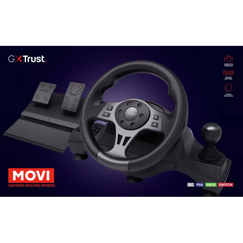 Volante con cable Trust GXT 289 Movi negro USB + pedales Nintendo Switch, PlayStation 4, Xbox One S, Xbox One X, Xbox Series S, Xbox Series X