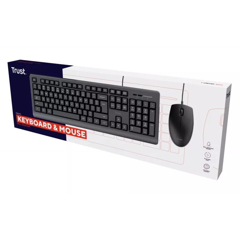 Teclado Trust Primo, ratón incluido, universal, USB, QWERTY, inglés US, negro