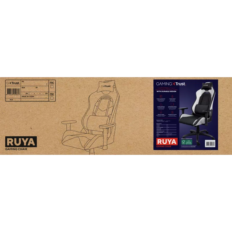 Silla gaming universal Trust GXT 714 RUYA, negra, blanca